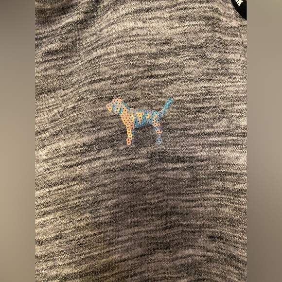 ❌SOLD❌VS PINK FAUX FUR FULL ZIP HOODIE SWEATSHIRT MARL GRAY MERMAID HOLO BLING L - Picture 4 of 9